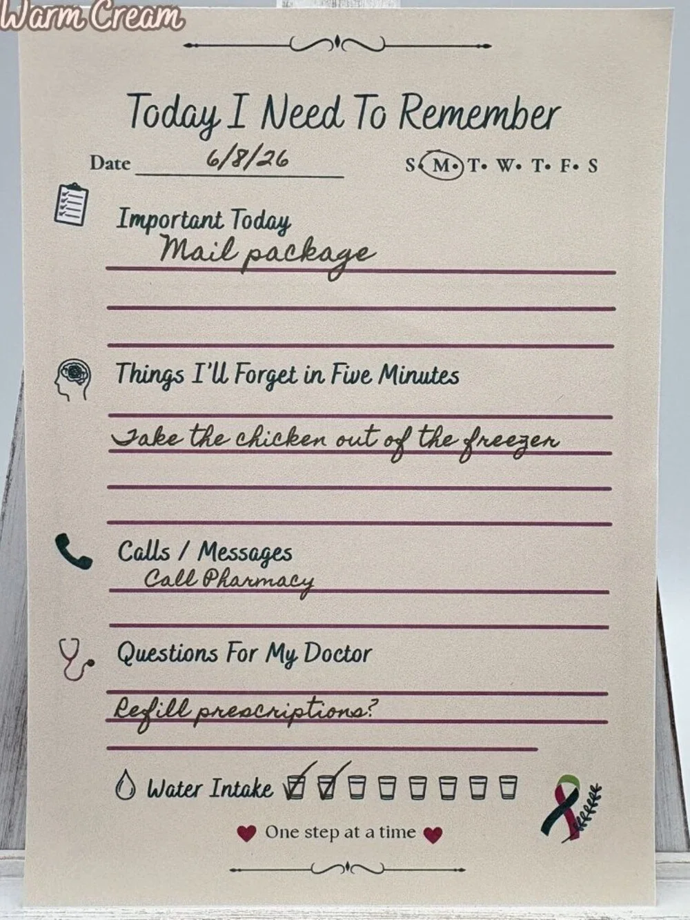 Chemo Brain Memo Pad | Brain Fog Daily Reminder Notepad 50 Pages